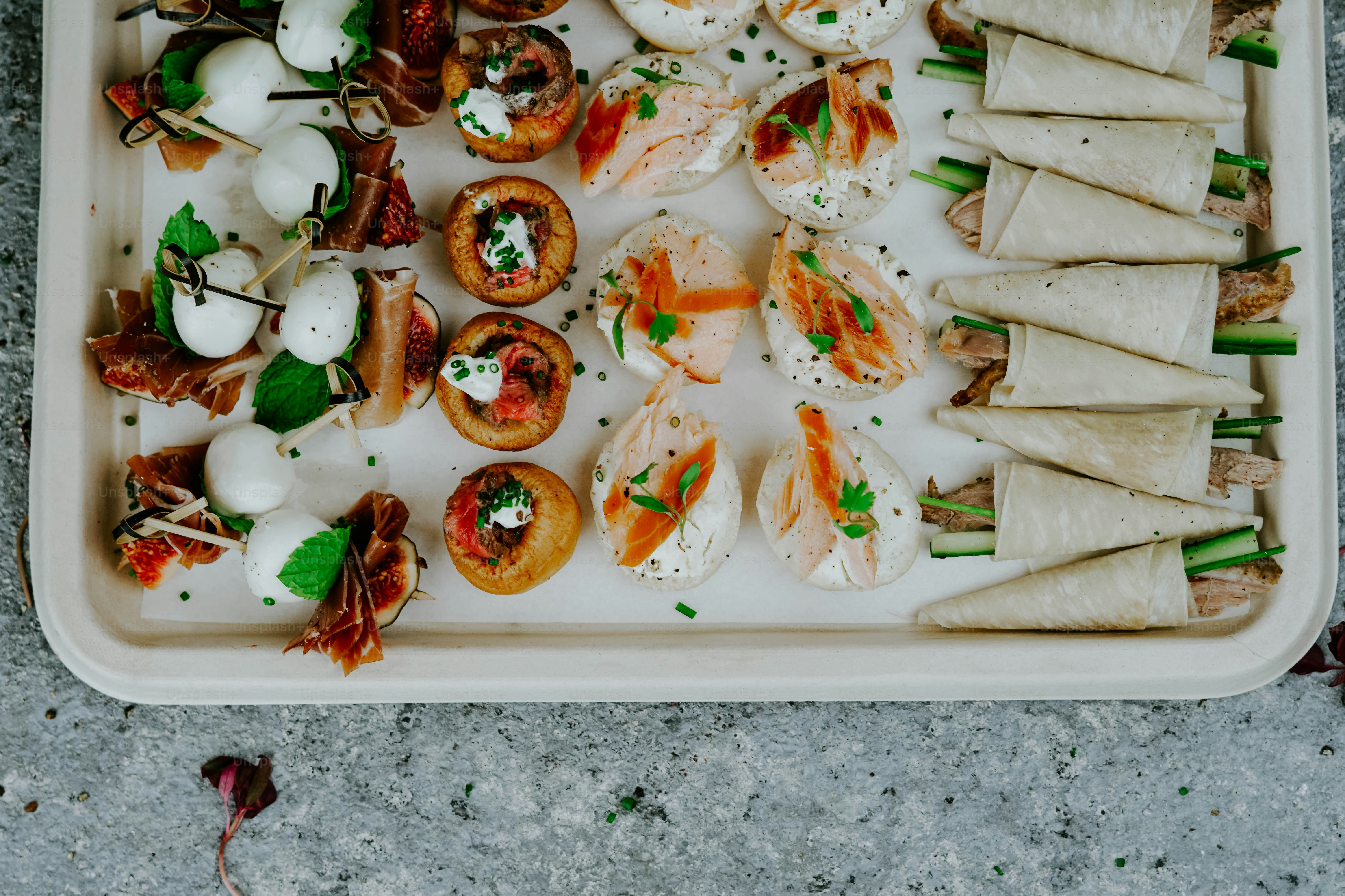 a tray of food that is on a table