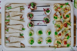 a tray filled with different types of appetizers