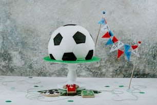 a cake with a soccer ball on top of it