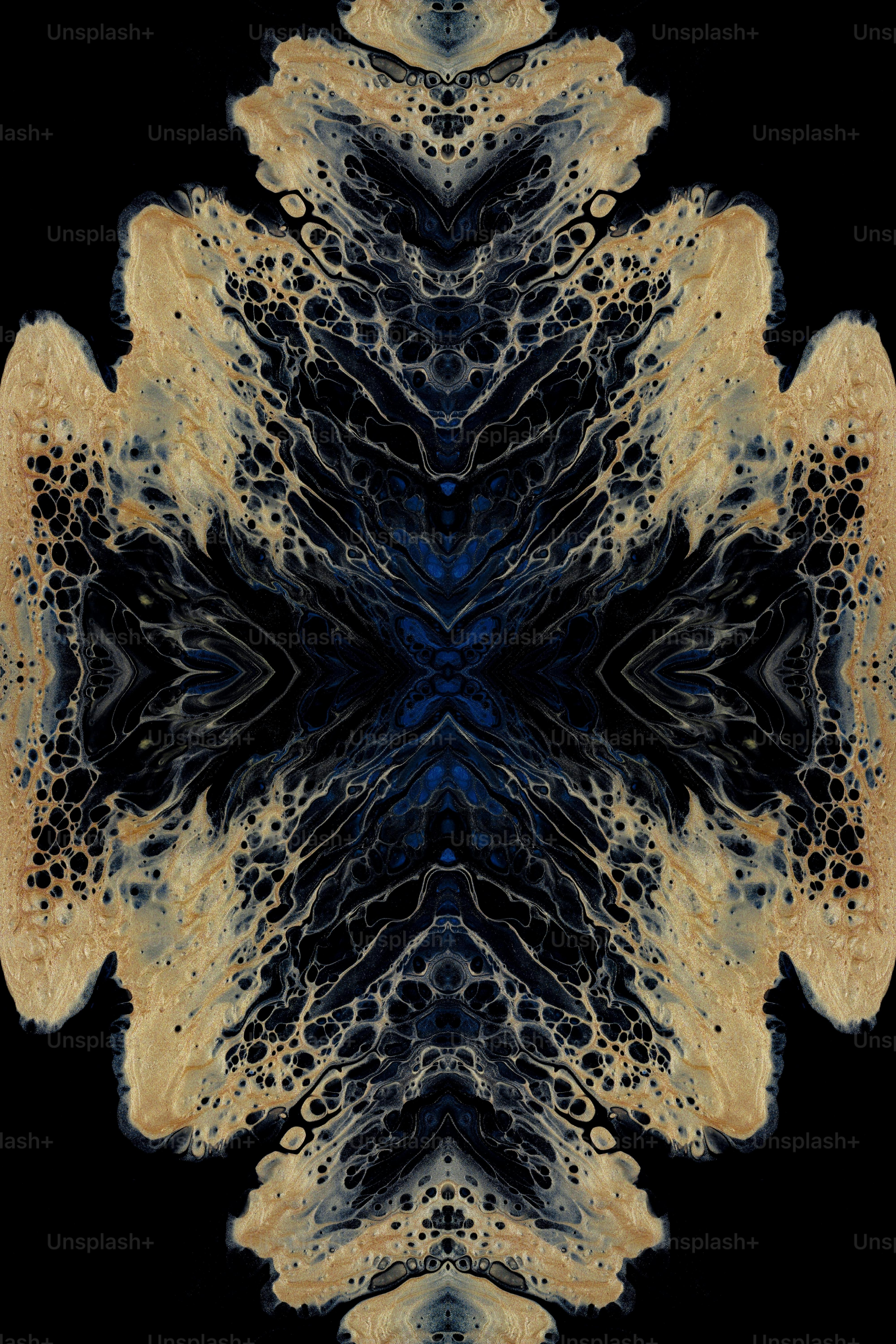 Une image abstraite d’une fleur bleue et jaune