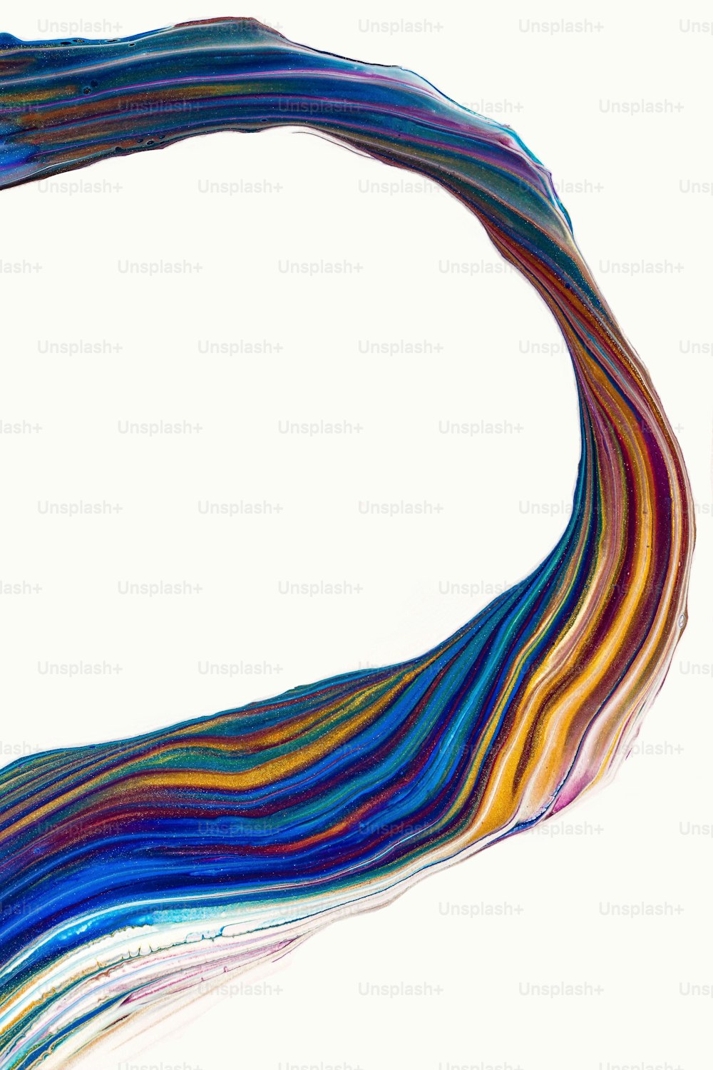 a white background with a multicolored wave of lines