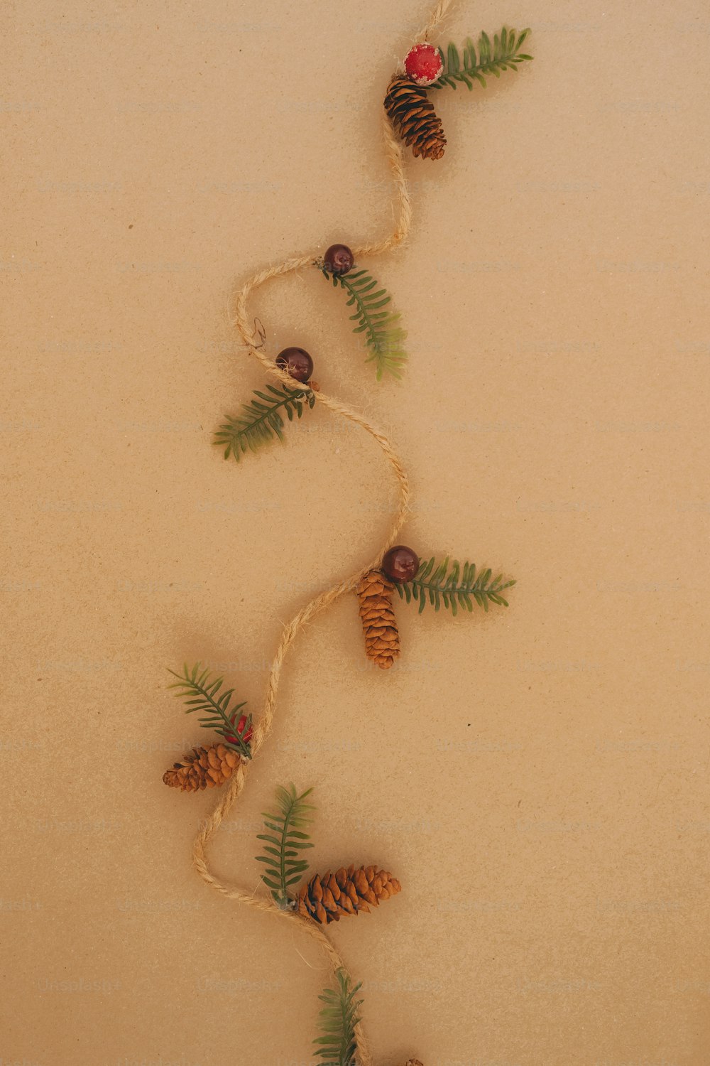 a string of pine cones and pine needles with pine cones on them
