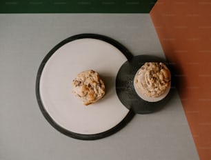 two cookies sitting on top of a white plate