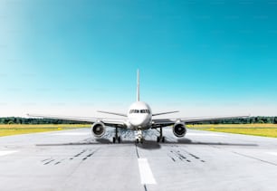 Commercial passenger airplane taxiing runway at the airport