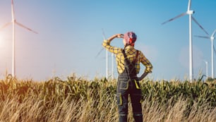 농부 여성은 토지뿐만 아니라 터빈을 관찰하는 풍력 에너지에도 투자했습니다.