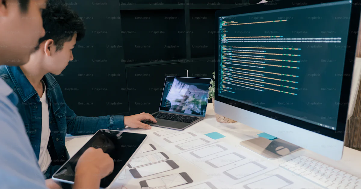 Programmer and UX UI designer working in a software development and ...