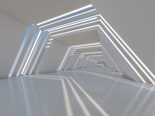 추상적인 현대 건축 배경, 빈 열린 공간 내부. 3D 렌더링