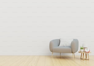 Living Room interior with velvet armchair,table on white wall background. 3D rendering.