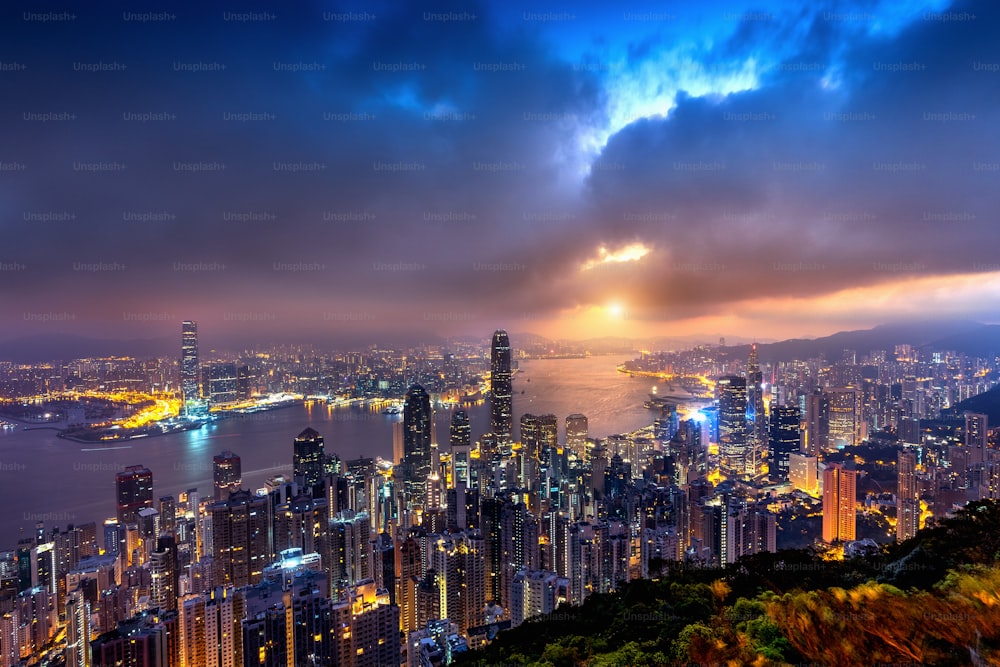 Hong Kong at sunset from the Victoria peak.