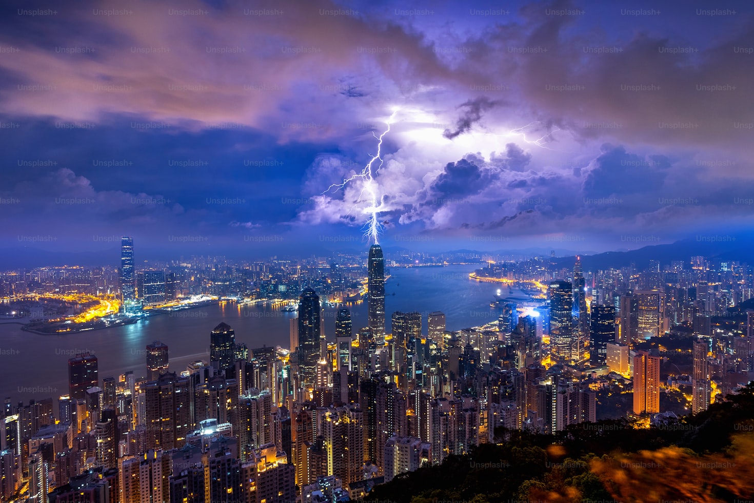 lightning strikes hitting a building
