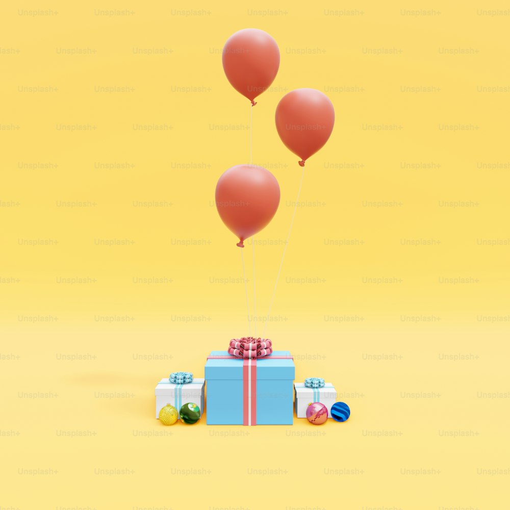 Important day which has gift boxes and balloons on yellow background,3D rendering