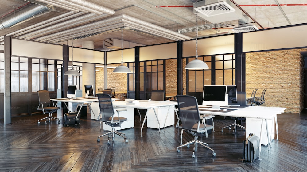 modern office interior design. Loft concept 3d rendering