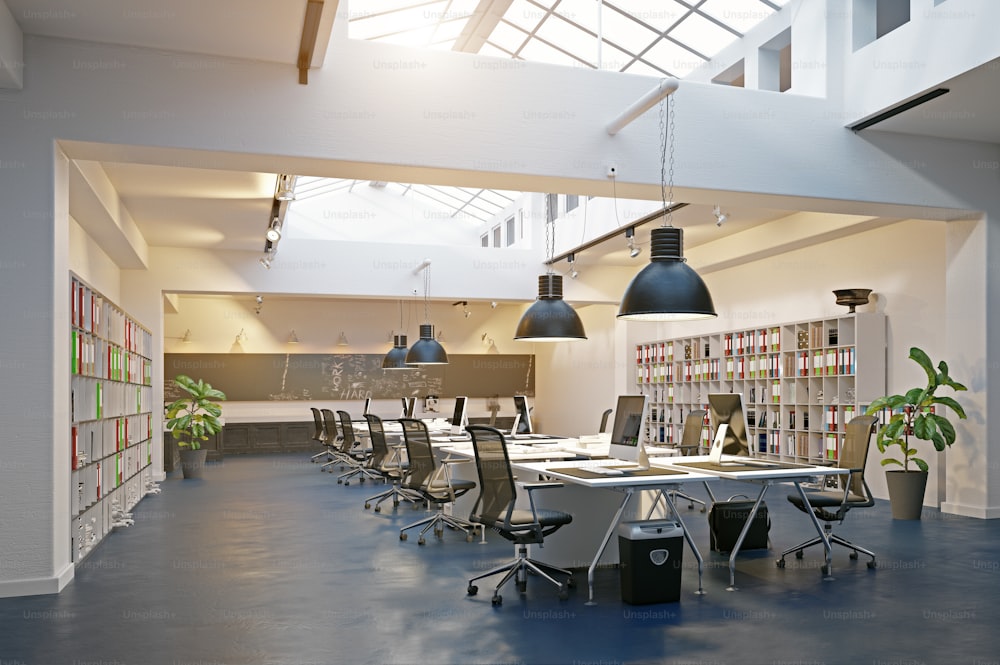 modern loft area office interior. 3d rendering design concept