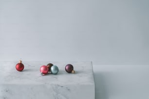 Christmas decoration balls on marble.