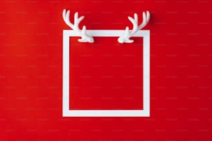 Reindeer antlers with white frame on red background.