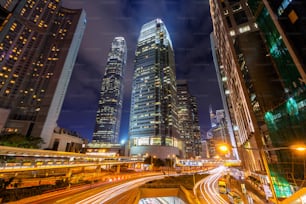 Traffic in Hong Kong at night.