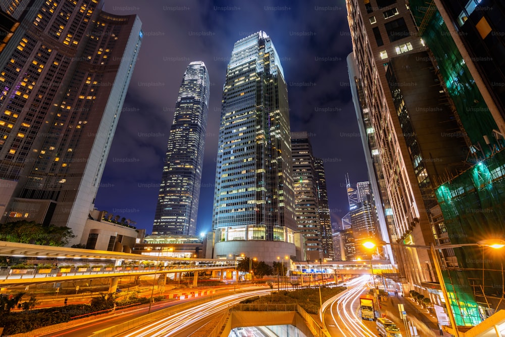 Traffic in Hong Kong at night.