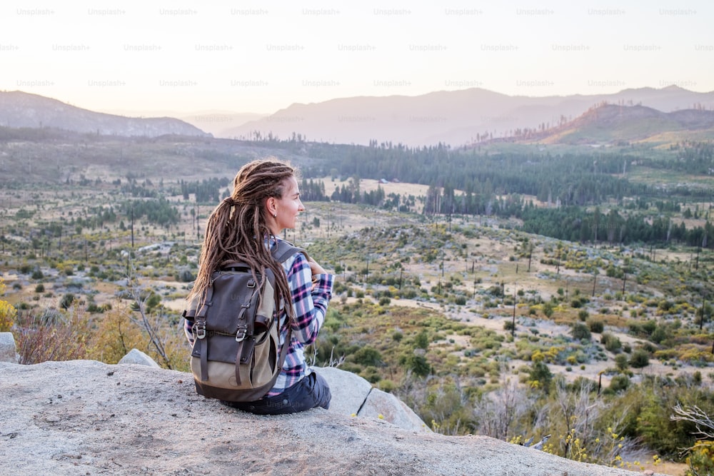 Hiker woman visit Yosemite national park in California