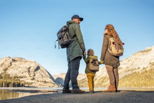 Happy family visit Yosemite national park in California