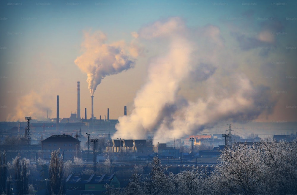 Arte digital sobre a poluição do ar e o tema das alterações climáticas. Geração de energia e combustível na República Checa, União Europeia.