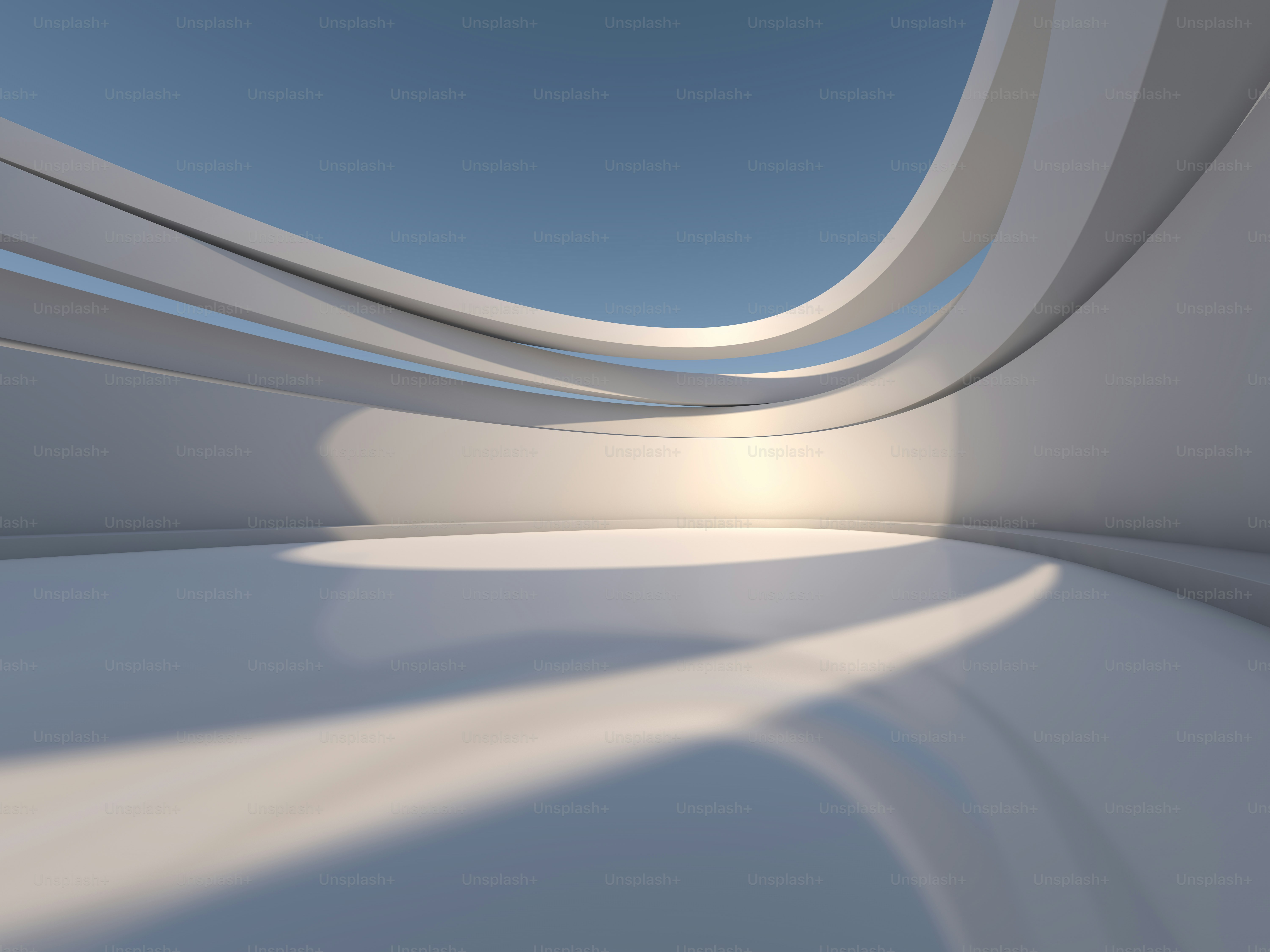 Abstrakter moderner Architekturhintergrund, leerer offener Raum. 3D-Rendering