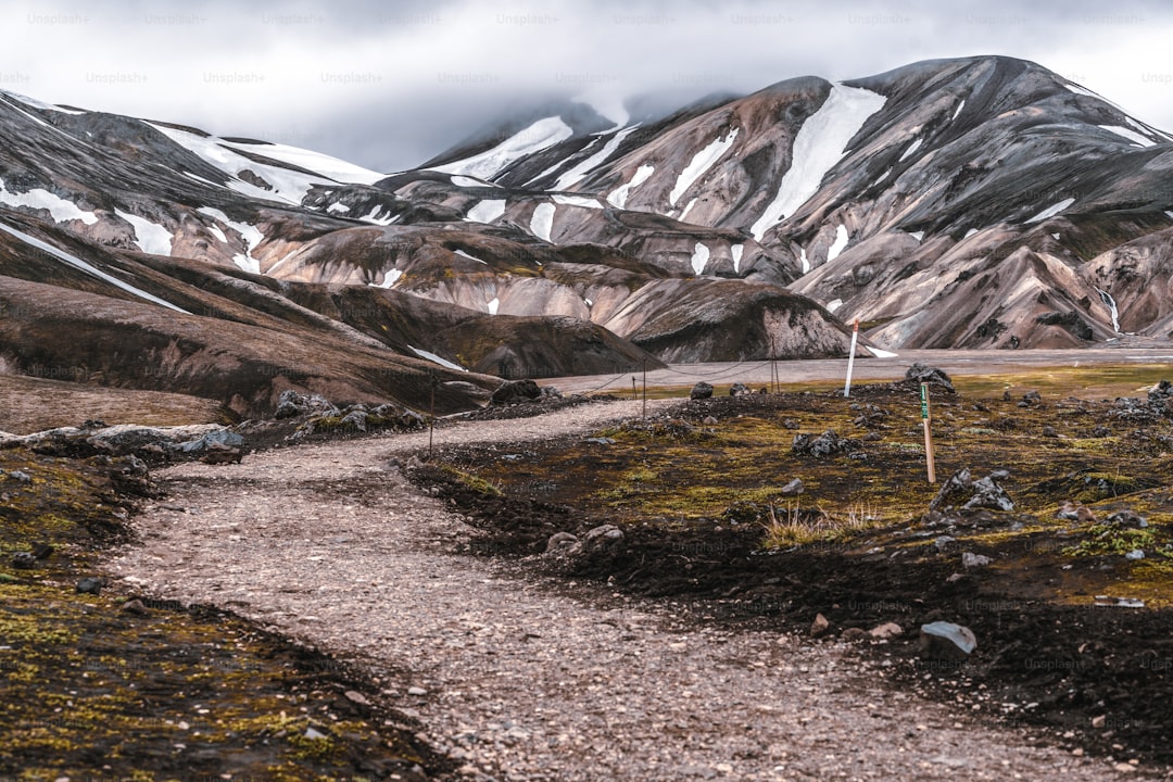Beautiful Landmanalaugar gravel dust road way on highland of Iceland, Europe. Muddy tough terrain for extreme 4WD 4x4 ve