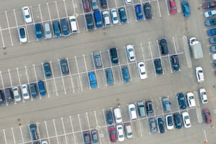 Aerial view from above - car parking in a residential area of the city