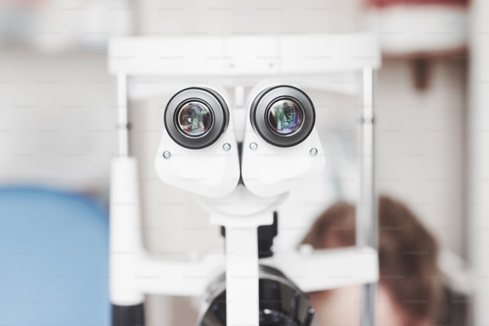 Front view of the professional optician's device for eye examination.