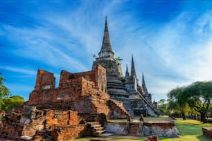 Tempio di Wat Phra Si Sanphet nel parco storico di Ayutthaya, provincia di Ayutthaya, Thailandia. Patrimonio mondiale dell'UNESCO.