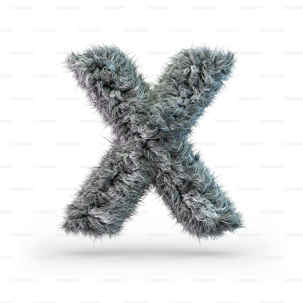 Uppercase fluffy and furry gray font. Letter X. 3D rendering