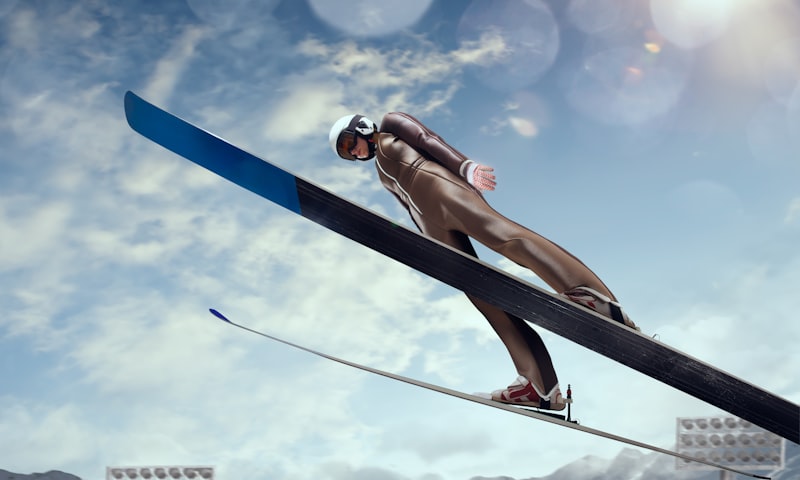 ski jumping, ski jump hill, winter sports athlete, snowy mountains, ski jumper in flight