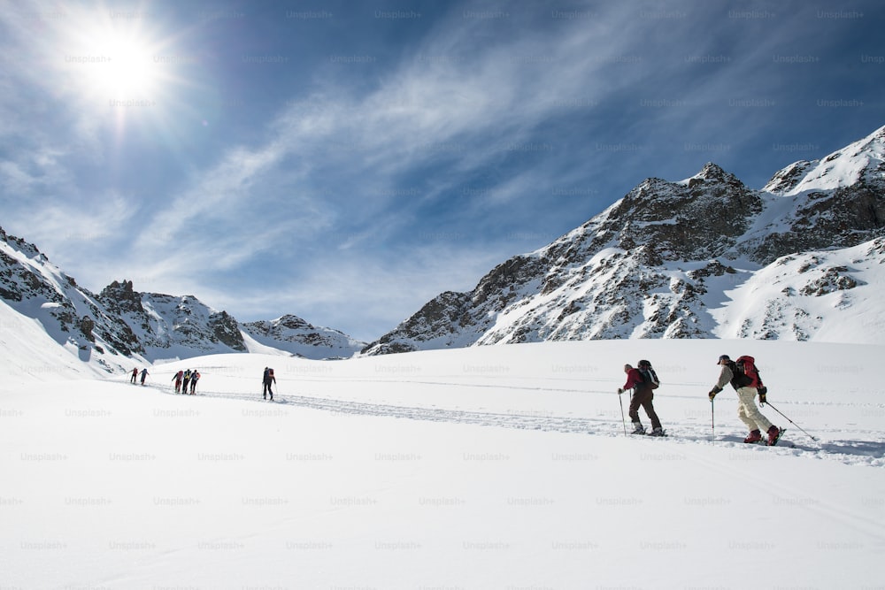 Group of ski mountaineers during a trip on the alps