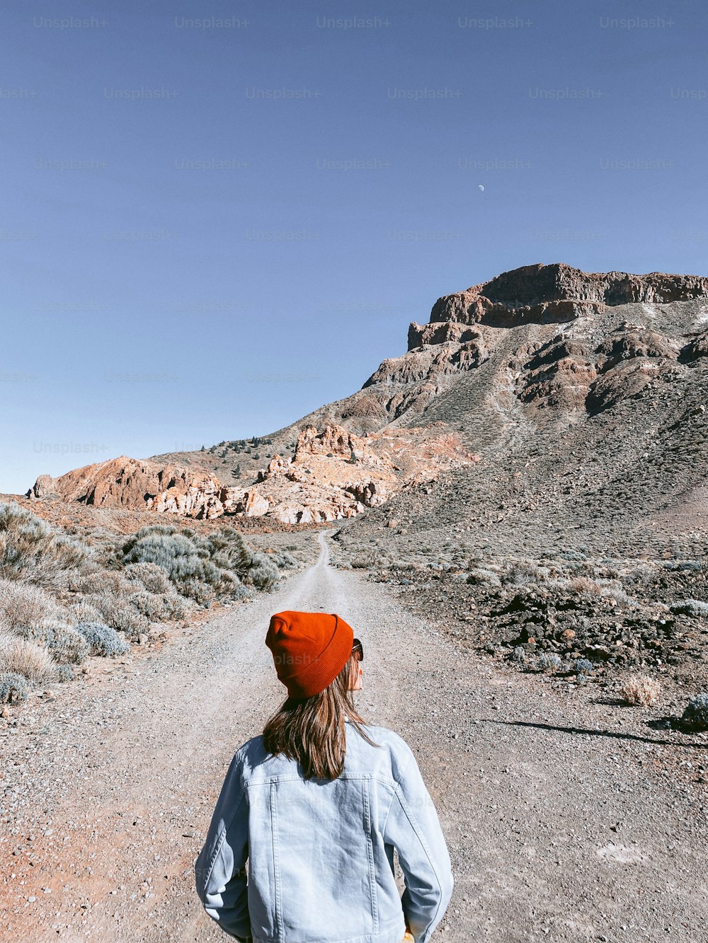 Femme insouciante courant sur la route des montagnes, profitant du voyage dans la vallée du désert. Image réalisée sur un téléphone portable