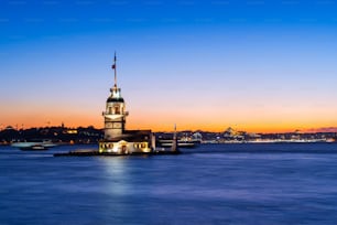 Maiden's tower at night in istanbul, Turkey.