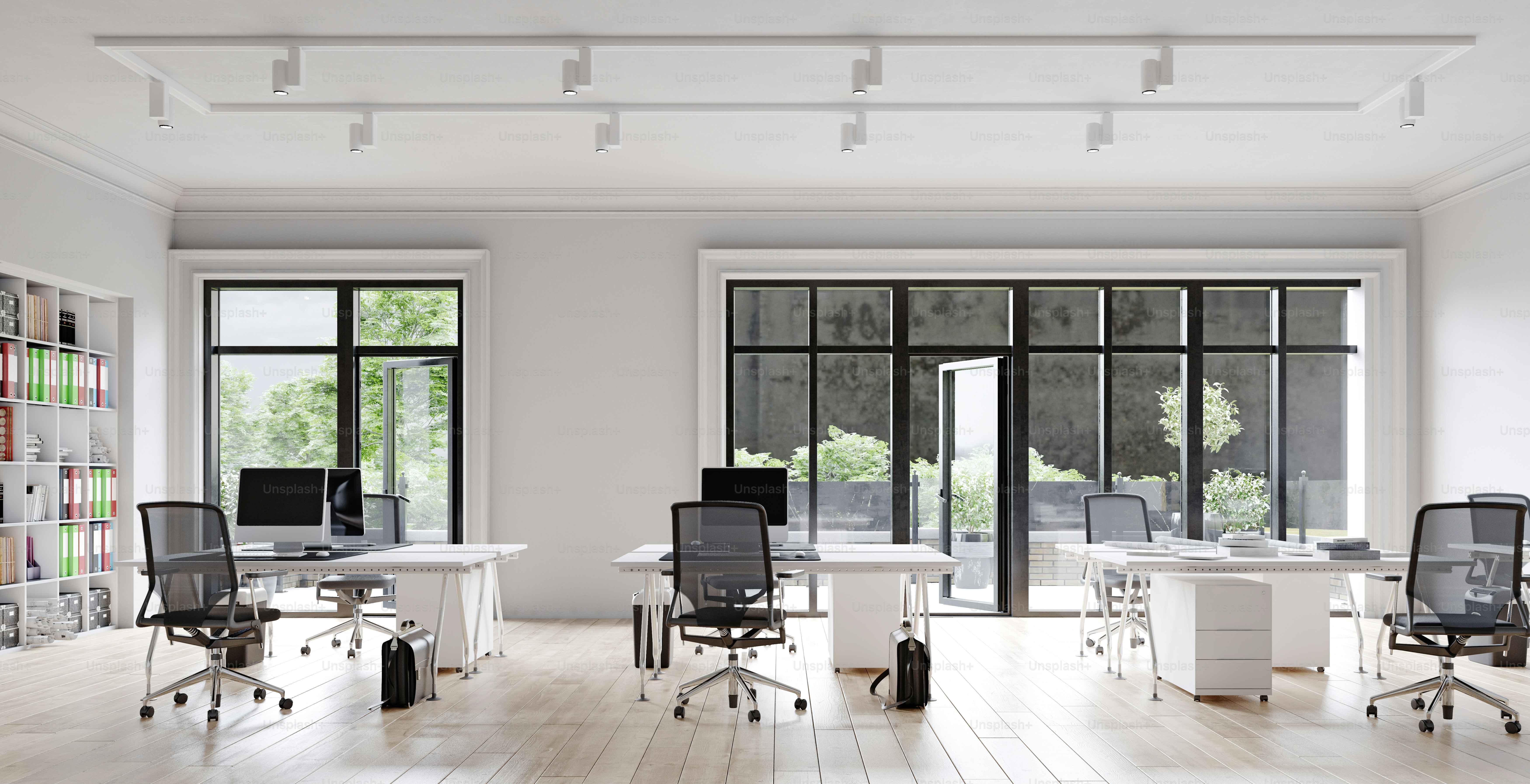 Contemporary office interior. 3d rendering design concept photo – White ...