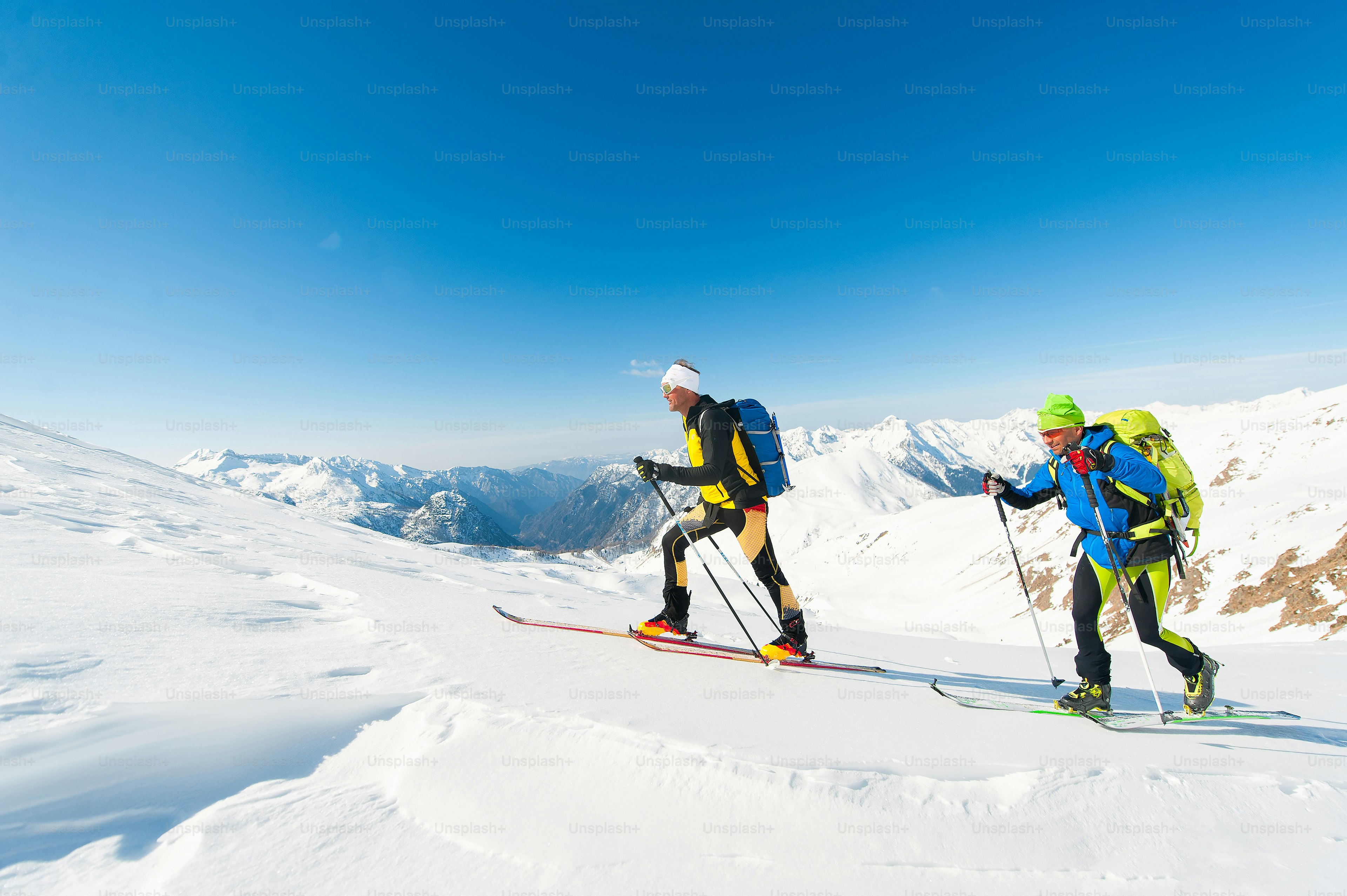 Ski mountaineers in action on the Italian Alps