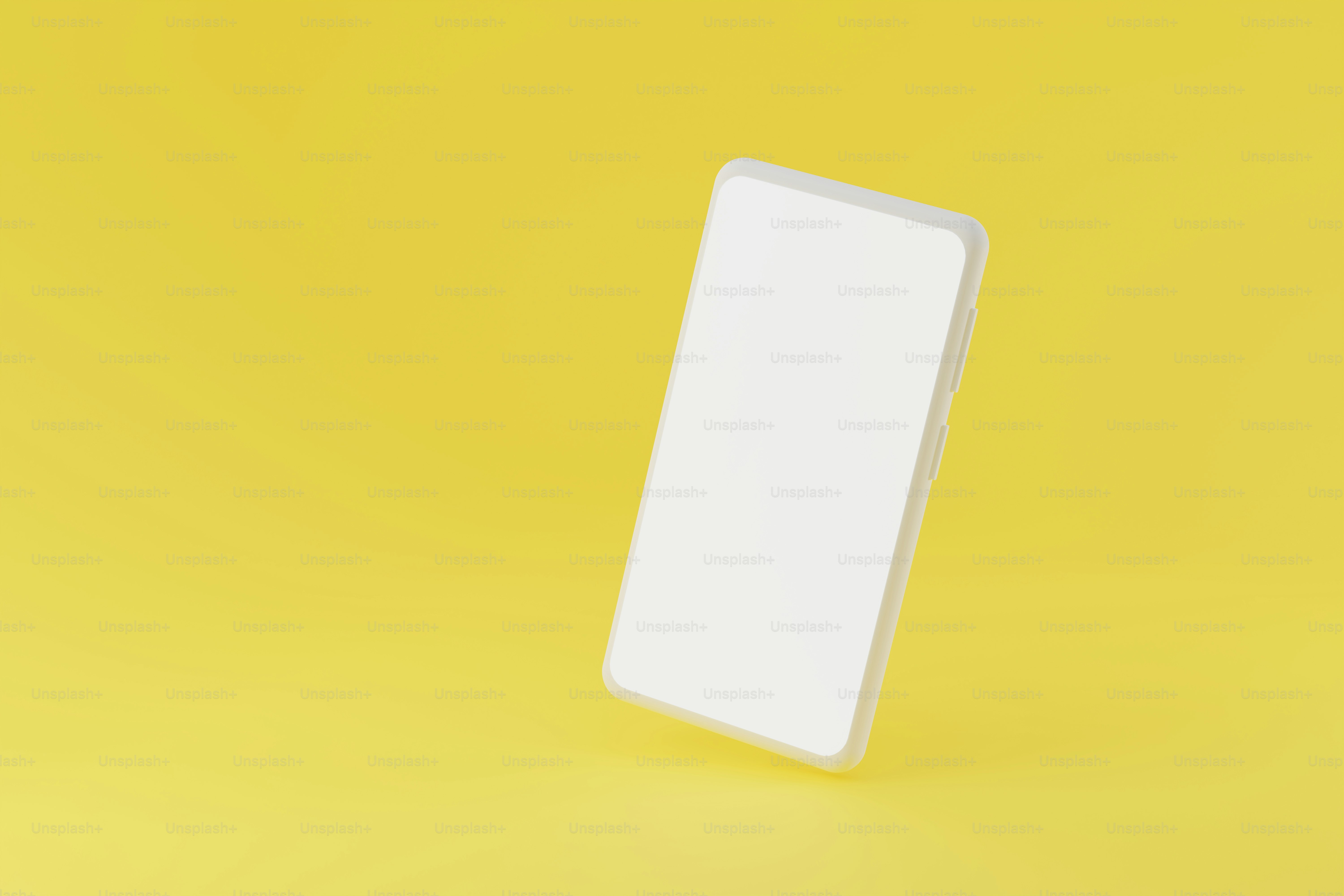 White smartphone mockup on yellow background. 3d mobile phone with ...