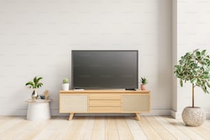 Modern interior with TV and cabinet on white color wall background.3D rendering