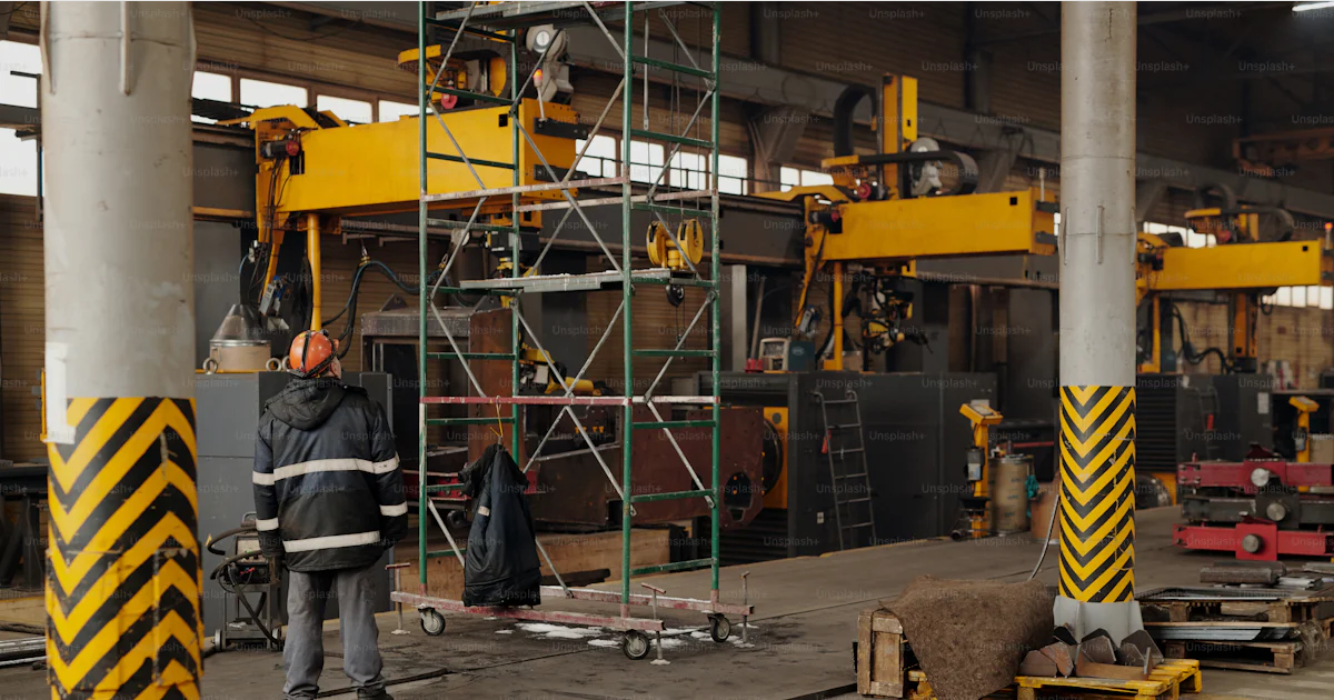 Machine Entrepot Ouvrier d’une grande installation industrielle debout devant une ...