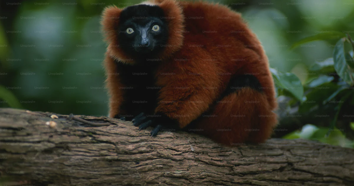 Singe Rouge Un singe rouge et noir assis sur une branche d’arbre photo – Madagascar ...