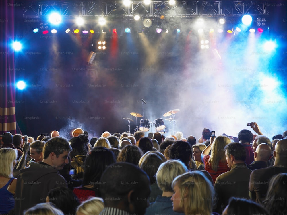 a crowd of people watching a band on stage