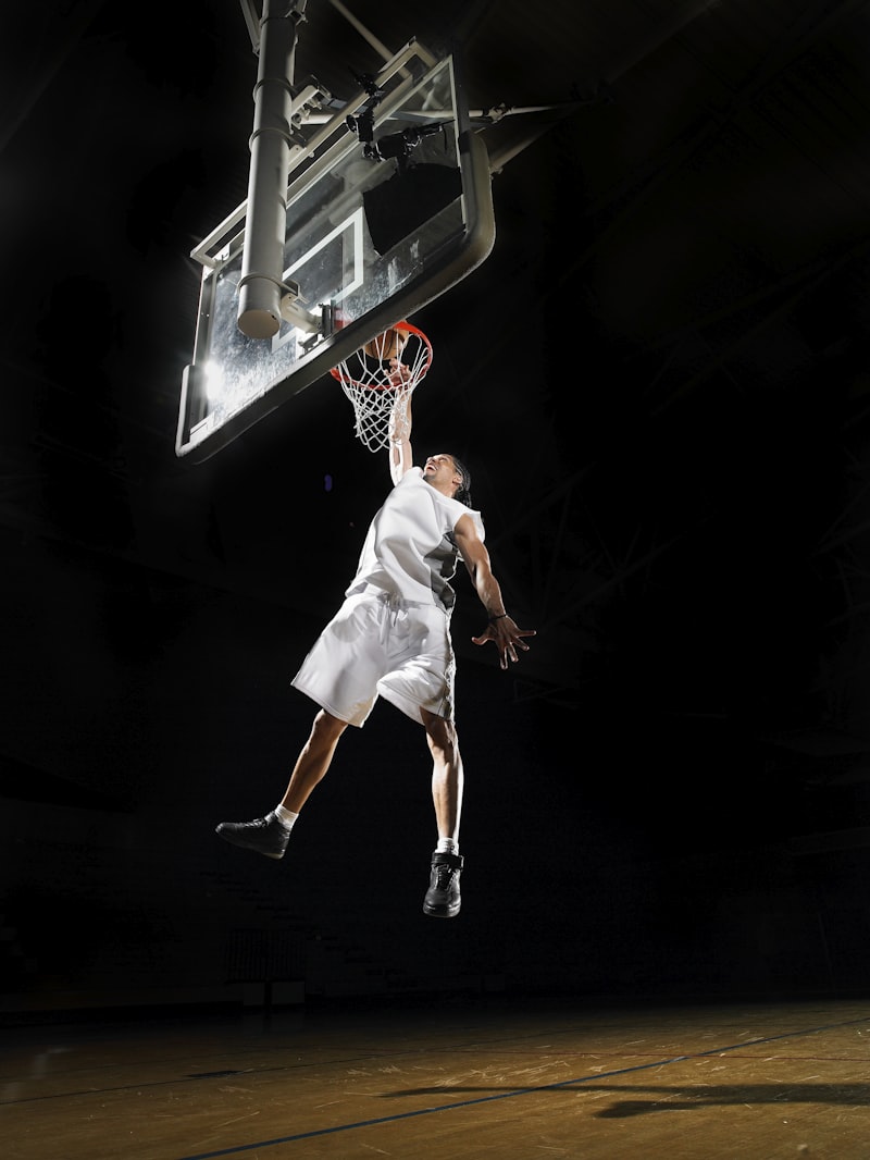 basketball player, NBA dunk, basketball court, athletic jump