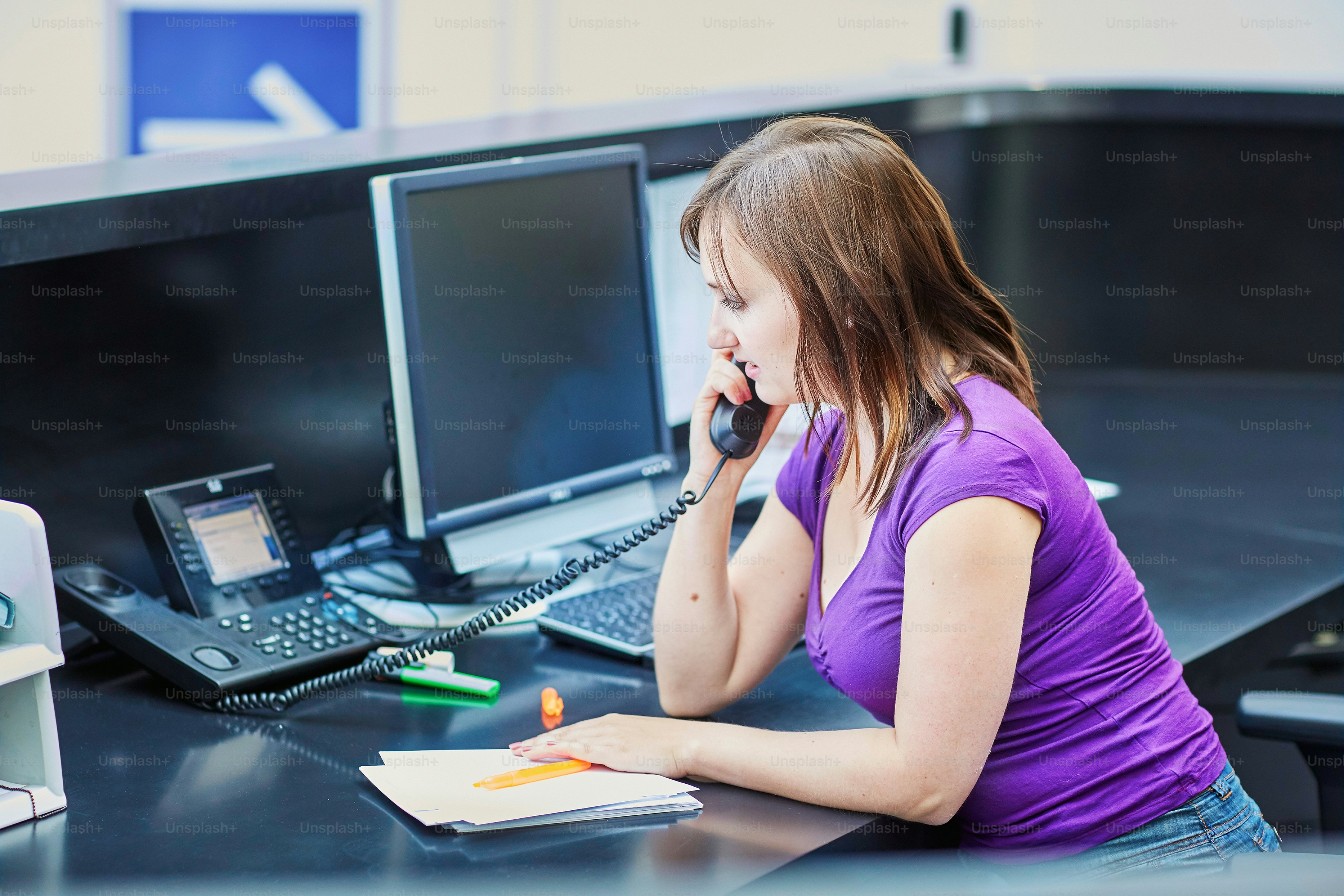Business, communication and call center concept - beautiful young ...