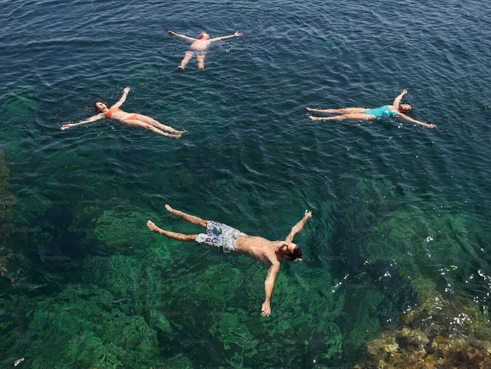 a group of people swimming in a body of water