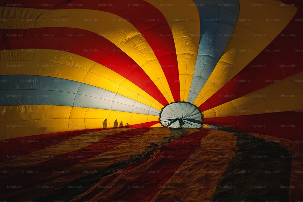 the inside of a hot air balloon with people inside