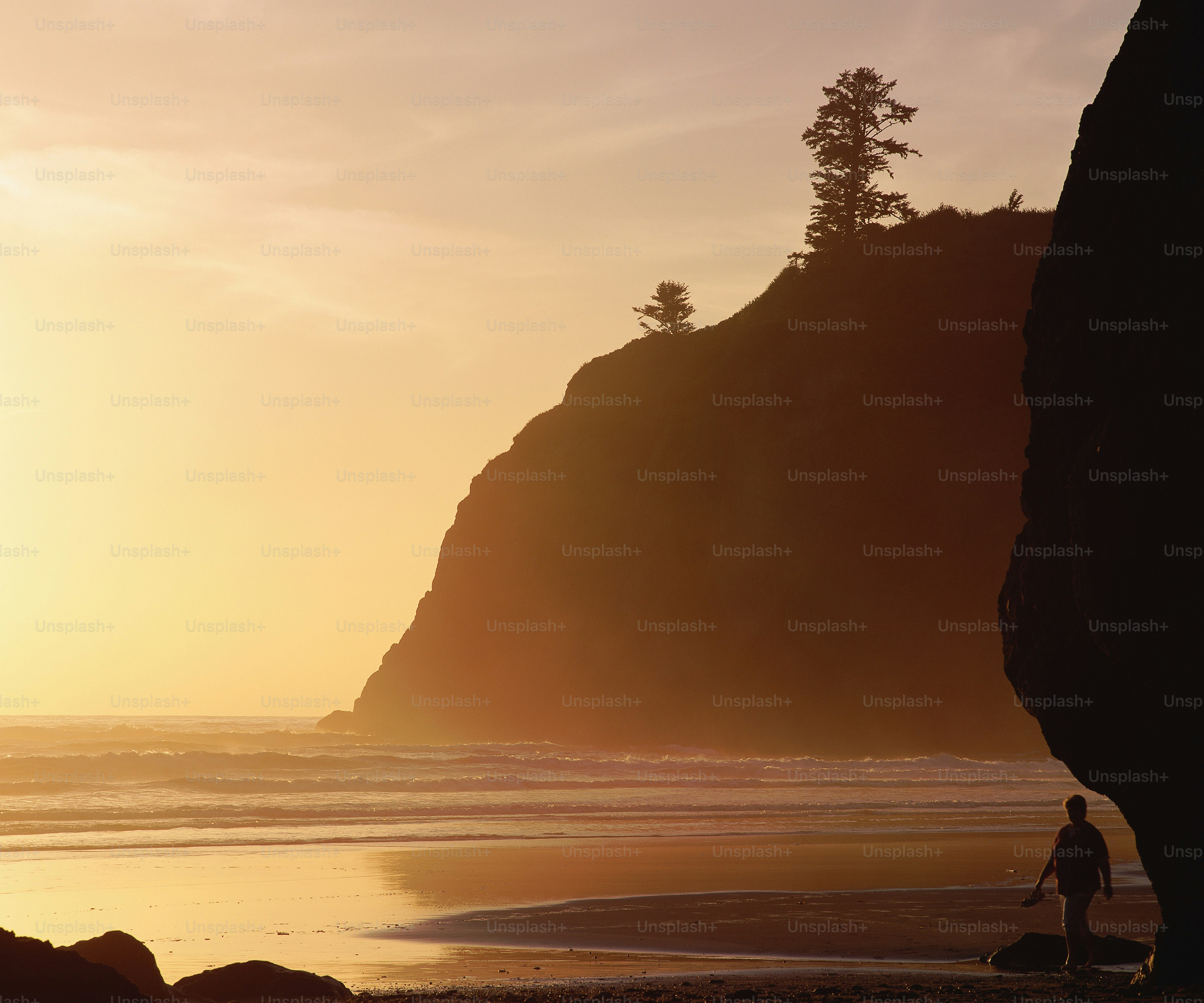 eine Person, die an einem Strand neben dem Meer steht