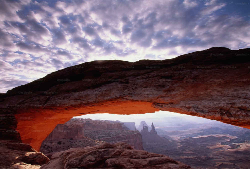 Established in September 1964 the park encompasses 527 square miles (848 square kilometres). Mesa Arch is eroded from sandstone. [1997].