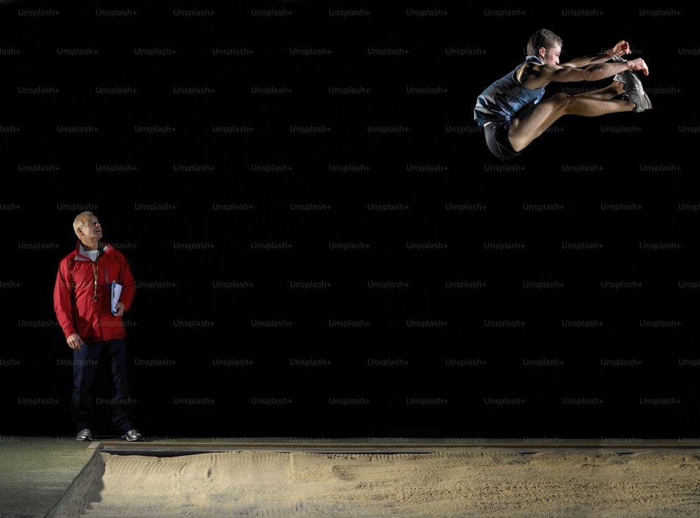 a man flying through the air while riding a skateboard