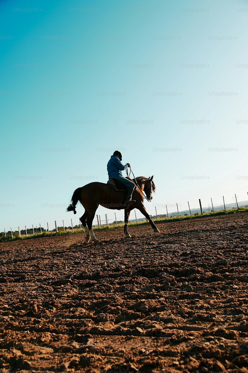 a man riding on the back of a brown horse