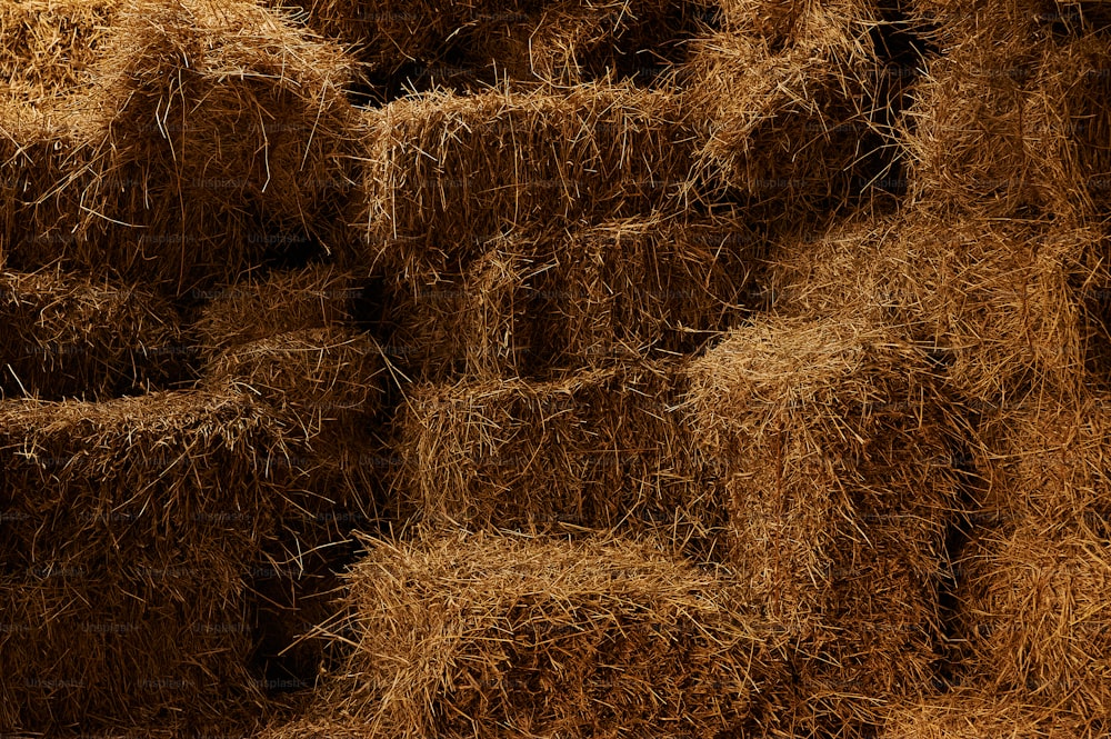 a pile of hay sitting next to each other